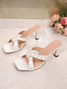 Sandalias de tacón alto con diseño cruzado elegante, de moda y cómodas de estilo retro para mujer, para el verano - Blanco - Ver 6