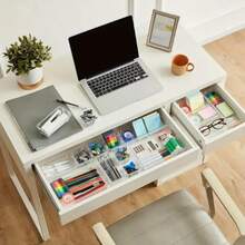 25 PCS Clear Plastic Drawer Organizers Set, 4 Sizes Clear Drawer Organizers & Storage Bins For Makeup/Jewelry Vanity, Kitchen Gadgets Or Office Desk. Bathroom Drawer Organizer Trays With Non-Slip Pads - trắng - Xem 9