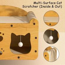 Multi-Function Cat Scratcher House – 3-In-1 Scratch Pad, Soft Bed & Play Cave With Toys, Durable Build & Ideal Holiday Gift - MD-cAT1+QE-yELLOW - View 5
