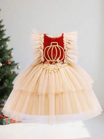 Girls Princess Dress, Halloween Costume, Pumpkin Dress, Tulle Cake Dress, Bow Tutu Dress, Children Performance Party Dress