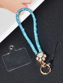 1 pièce Dragonne de téléphone de luxe pour femme en alliage brillant avec strass. Charm en métal avec empreinte de patte de chat sertie de cristaux strass amovible. Dragonne poignet créative et personnalisée, idéale comme porte-clés de voiture pour les voyages, le shopping, les cadeaux de printemps, anniversaire - Multicolore - Voir 25