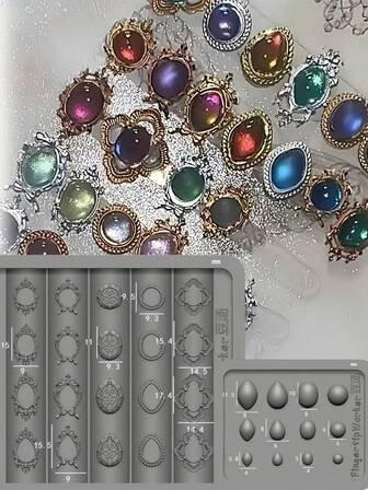 1 Set Of Silicone Nail Art Mold Set, Vintage Baroque Lace Floral 3D Nail Decoration DIY Nail Art Molds,Nail Art, Baroque Gemstones, Gemstones, Design Sense