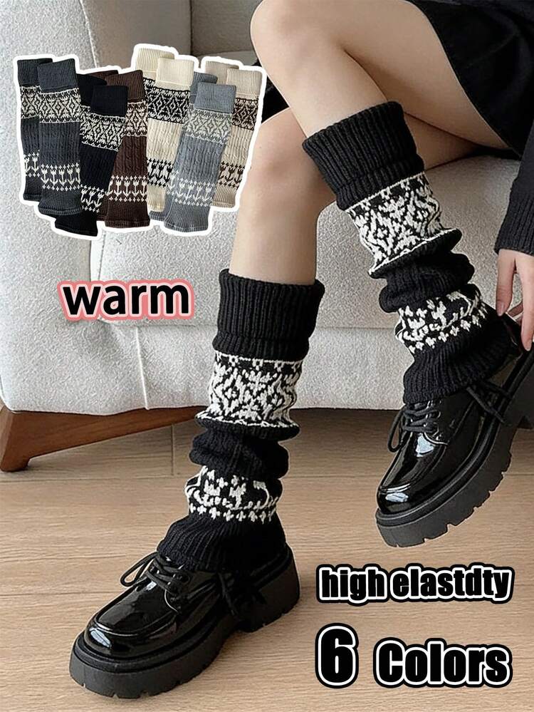 جوارب من الفليس الفاخر، دافئة للخريف/الشتاء للارتداء مع بوت الثلج والسراويل الضيقة، أكمام سميكة للساق متعددة الألوان، للنساء - جوارب جاكار - مشاهدة 11
