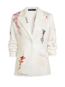 HOMEYEE Floral Print Long Sleeve Blazer Jacket With Pockets, Vintage Elegant Casual Suitable For All Seasons, Plus Size