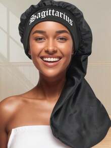 12 Zodiac Print Satin Bonnet - Women's Single Piece Fitted Long Hair Cap, Gentle Hair Care Sleep Accessory - Black - CM01 - Constellation - View 31