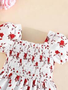 夏季女宝宝甜美碎花方领花瓣袖连衣裙 - 彩色 - 查看 3