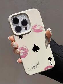 1pc Fashionable Personalized Playing Card Lip Slogan Pattern Milky White Liquid Straight Edge Phone Case Compatible With IPhone 16/16Pro/16Plus/15/15ProMax/15Pro/11/12/13/14ProMax/11Pro/11ProMax/12Pro/12ProMax/13Pro/13ProMax/14Pro/14ProMax, Soft Case, High-End Creative - Multicolor - View 1
