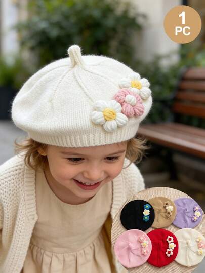 1pc Baby Beret Hat,Cute Exquisite Three Woolen Flowers Beret Hat,Painter's Hat For Newborn Baby 1-3 Years Old,Universal For Boys And Girls,Baby Girl Clothes,Baby Spring Hair Accessories,Toddler Hair Accessories,Little Girl Spring Outfits,Suitable For Both Home And Outing,Baby Best Gifts,Suitable For Holiday Gatherings, Parties, Photography,Best Gift