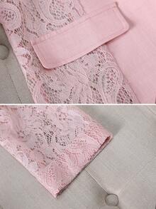 女士浅粉色薄纱西装外套，轻薄夏季休闲办公上衣，短款七分袖春季套装 - 粉色 - 查看 5