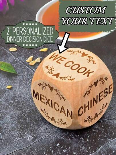 1 Pieza Dado de madera personalizado para decisiones de cena - Personalizado con tu texto, adecuado para parejas, sorpresas de aniversario, regalos de boda, diversión de cumpleaños, ideal para decoración del hogar, noches de cita y ocasiones especiales