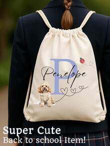 Zaino personalizzato con coulisse per il ritorno a scuola, borsa scuola PE carina con nome personalizzato. Borsa palestra leggera con dinosauro per scuola, università, viaggio., Regalo per ragazzi - Multicolore - Visualizzare 2