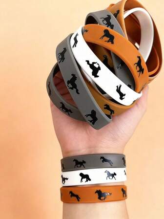12/4/2 piezas Pulseras de goma con diseño de caballo para fiesta vaquera, pulseras de silicona con tema de carrera de caballos, decoración y recuerdos para fiesta con tema occidental