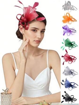 1pc Fascinators Headband With Feather, Women's Tea Party Hat For Kentucky Derby, Cocktail, Wedding, Fancy Dress Party, Tiny Hats, Mini Cap