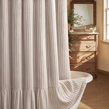 Farmhouse Shower Curtain With Ruffle Hem Linen Shower Curtains Bathroom Country Vintage Rustic Natural Fabric, - Brown Stripe 72 Inchx 72 Inch L - Sọc màu kem nâu + 72"W x 72"L - Xem 2