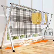 Joybos 1pc Heavy Duty Stainless Steel Foldable Clothes Drying Rack,Clothes Drying Rack, 63" Inches Folding Outdoor Indoor, Drying Rack Clothing Collapsible, Foldable Laundry Drying Rack, Heavy Duty Stainless Steel Clothesline,Stainless Steel Folding Drying Rack, Outdoor Indoor Collapsible Laundry Drying Line, Free Installation Clothes Hanger, Foldable Telescopic Drying Rack, Space Saver Clothes Rack.For Laundry Drying - Suitable For Apartments & Small Spaces - Great Gift For College Students,Travelers,Balcony, Laundry, Outdoor, Christmas Decorations. - Silver-2Rod - Xem 3