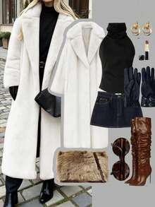Autumn/Winter New Solid Color Loose Long Faux Fur Coat, Warm And Thick Plush Jacket For Women - White - View 3