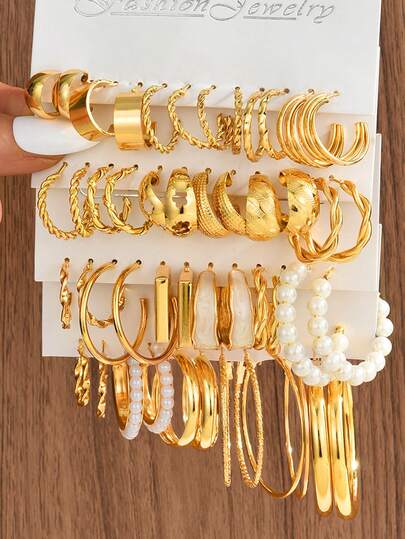 12/48 piezas Conjunto de aretes con flores minimalistas y perlas falsas, adecuado para uso diario, fiestas, citas, Navidad, cumpleaños, regalo de Año Nuevo (sin caja)