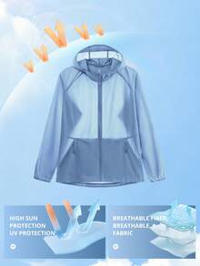 CAMEL CROWN Women's UPF 50+ Sun Protection UV Jacket, Full Zip Lightweight Hooded Sports Sweatshirt - Moon Gray Blue - View 5
