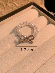1 件蝴蝶结串珠戒指，时尚配饰，适合女性日常佩戴
