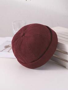 1 pièce Chapeau sans bord ajustable en velours côtelé de couleur unie pour homme, style décontracté simple de type streetwear hip hop pour un port quotidien - couleur unie - Voir 9