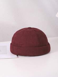 1 pièce Chapeau sans bord ajustable en velours côtelé de couleur unie pour homme, style décontracté simple de type streetwear hip hop pour un port quotidien - couleur unie - Voir 17