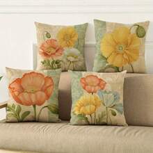 4 Packs Orange Vintage Flower Pattern Throw Pillow Covers - 17.7*17.7 Inches, 2D Digital Single-Side Printing, Machine Washable With Zipper, Decorative Throw Cushion Cases, Suitable For Living Room, Couch & Bed (No Inserts) - Multicolor - View 12