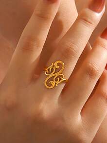 1枚不锈钢极简主义18K镀金几何线条开口戒指，适合女性日常佩戴 - 彩色 - 查看 1