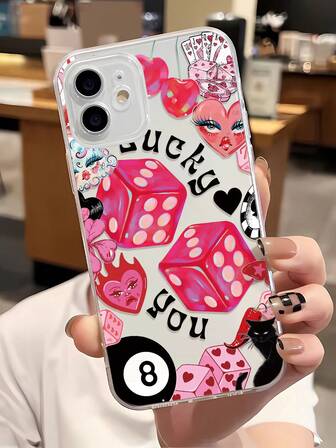 1个时尚个性化骰子猫标语图案全包覆TPU手机壳，兼容/Galaxy/17/17Air/17Pro/17ProMax/16/16Pro/16Plus/15/15ProMax/15Pro/11/12/13/14ProMax/12Mini/13Mini/11Pro/11ProMax/12Pro/12ProMax/13Pro/13ProMax/14Pro/14ProMax，创意高端软壳