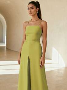 1-częściowy kombinezon w jednolitym kolorze z odkrytymi plecami i wiązaniem dla kobiet, odpowiedni na święta, wakacje, do noszenia na co dzień, na randkę, na wiosnę/lato - Zielony - Zobacz 4