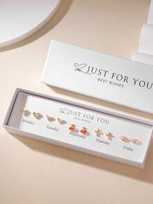 GEREIT 5对时尚四叶草、蝴蝶结、心形耳钉套装，适合女性日常佩戴 - 彩色 - 查看 14