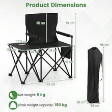 Oversized Camping Chair With Side Table Folding Heavy-Duty Picnic Chair W/ 2 Storage Pockets Cup Holder Padded Armrests Carrying Bag Portable Outdoor Chair For Fishing Lawn Black - Black - View 3