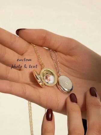 Collar con dije de medallón personalizado con letra grabada, colgante de foto personalizado, joyería conmemorativa grabable, regalo de aniversario para ella, regalo de recuerdo