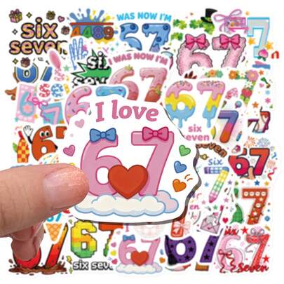SCXXBSW 50 Pcs Colorful Six Seven 6-7 Cartoon Stickers - Creative PVC Decals For Decorating Phone Cases, Water Bottles, Laptops, Guitars, Luggage And Other Items