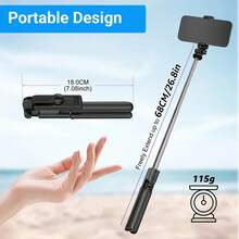 无线遥控自拍杆三脚架，可伸缩360°手机支架，适用于、安卓手机 - 彩色 - 查看 3