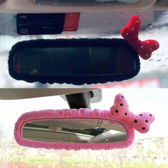 创意汽车内后视镜罩。女士汽车弓形后视镜配件。红色/粉色后视镜弹性装饰配件。