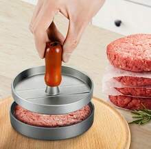Stainless Steel Burger Press With Wooden Handle, Round Non-Stick Hamburger Patty Maker, Meat Mold Tool For BBQ, Grill & Homemade Burger Making - Silver - View 3