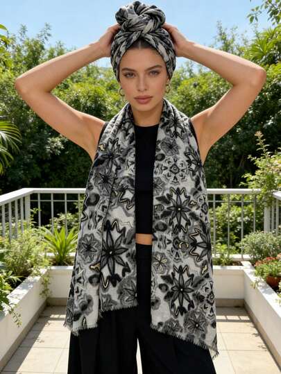 1pc Women's Soft, Lightweight, Versatile Scarf With Foil Print, Suitable For All Seasons, Fashion Accessory For Daily Commute And Outfit Decoration