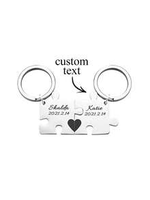 Customized Engraved Couple Keychain Set, Personalized Puzzle Keyring, Gift For Valentine's Day, Wedding, Housewarming, Mother's Day, Girlfriend/Boyfriend, Thanksgiving, Christmas, Halloween