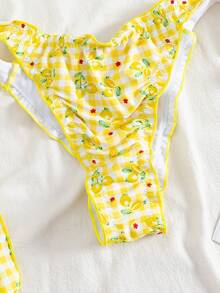 PEPPERMOLLY Women's Sexy & Fashionable 2 Pieces Swimsuit, Yellow, Random Print, Summer Beach Bikini Set