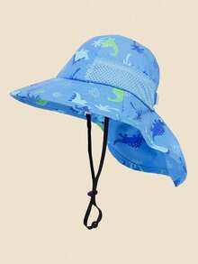 1pc Kids Sun Hat With Neck Protector (Unisex) - Wide Brim UV Protection Bucket Hat, Breathable Mesh Outdoor Beach Hat, Suitable For Children In Summer - Printed Bucket Hat - View 27