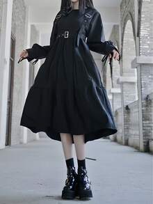 فستان كوسبلاي لوليتا جوثيك، تنورة فضفاضة متعددة الطبقات، فستان أسود بياقة مستديرة وأكمام طويلة، طراز لعب الأدوار المدرسي للطالبات، مناسب لمعارض الأنمي وثقافة الأوتاكو - متعدد الألوان - مشاهدة 5