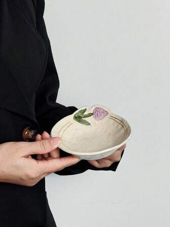 1/2/3/4 piezas Platos de cerámica con diseño de fresa, vajilla de estilo hecho a mano, plato para salsa de uso doméstico, plato para aperitivos, bandeja para pastel y postre, platillo para café, plato para servir dulces y frutas, elegante vajilla de cerámica como regalo