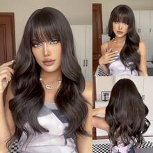 24 Inch Long Curly Wig, Brown With Bangs, Heat Resistant Synthetic Wig, Suitable For Women's Daily Wear, Parties, And Girls' Gift Wig - Brown - View 6
