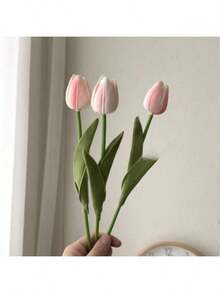 3 Stücke künstliche Tulpenblumen Dekoration, Wohnaccessoires, Wohnzimmer & Schlafzimmer Ornamente - Farbverlaufspulver - Übersicht 3