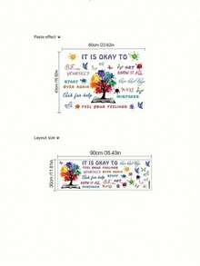 【创意表达】彩色励志语录墙贴 - 巧妙的树形设计，包含积极肯定语、西班牙语文字，可移除自粘PVC材质，适用于教室、家居或办公室装饰，哑光表面，可重复使用，励志艺术，家居装饰贴纸 | 充满活力的树形设计 | PVC墙贴，励志墙贴 - 彩色 - 查看 4