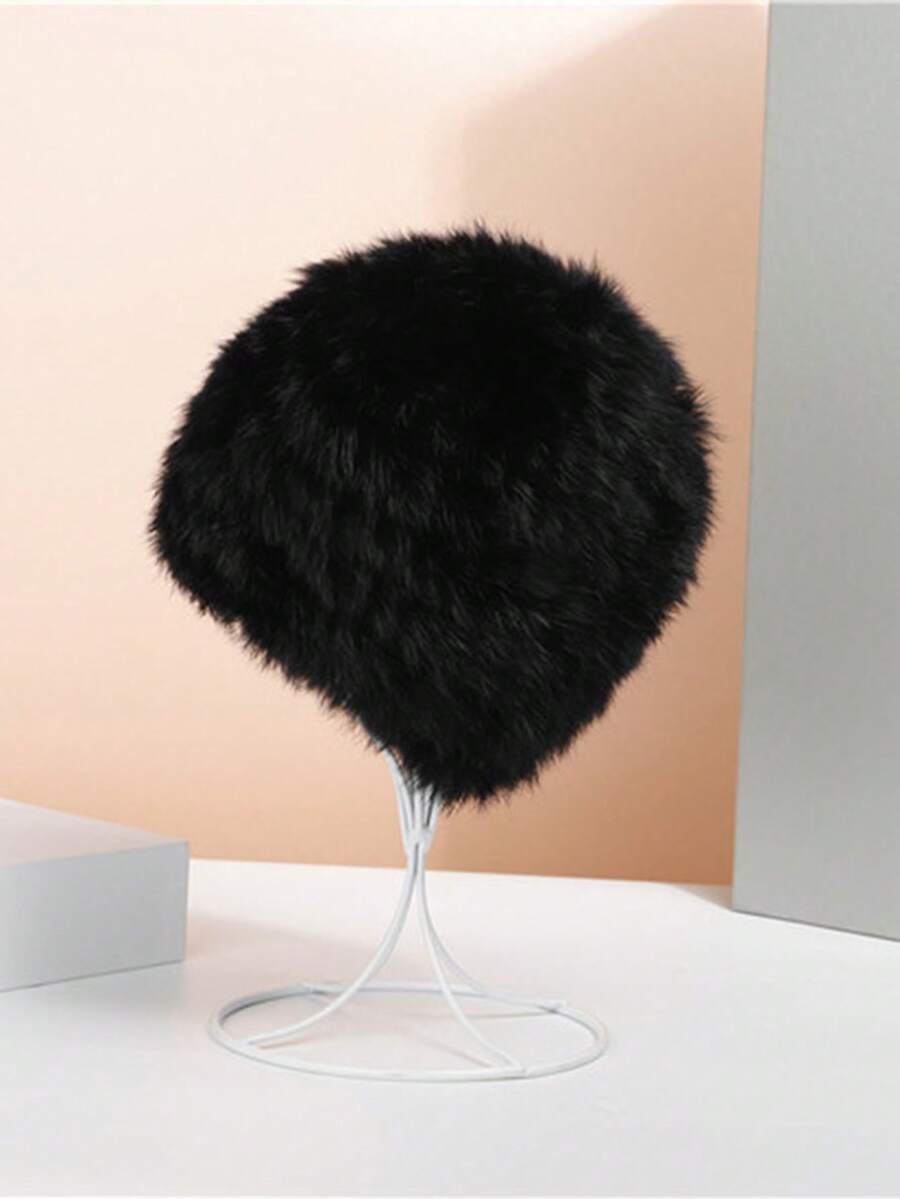 Nuevo sombrero boina de estilo coreano de punto con pompón grueso para mujer, cálido y resistente al frío, ideal para otoño/invierno - Negro - Ver 1