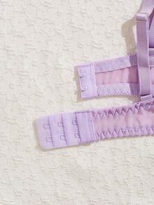 2 piezas Conjunto de lencería: Camiseta de encaje transparente con aros y tanga a juego, adecuado para el Día de San Valentín - Morado - Ver 7