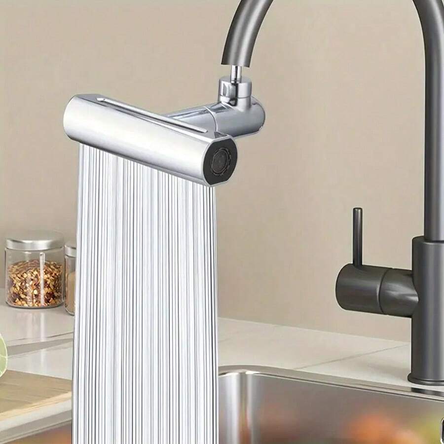 1个大型瀑布式厨房水龙头过滤器，多功能厨房水槽水龙头喷头，三合一360°旋转防溅装置，瀑布式旋转厨房水龙头，用于清洗蔬菜和水果