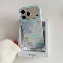 Glitter Summer Beach Ocean Illustration Phone Case Compatible With IPhone 17, Cute Shiny Dual Layer Phone Cover For IPhone 16 Pro, 16 Pro Max, New 15, 14, 13 - Baby Blue - View 5