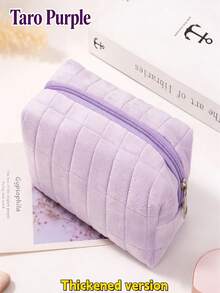 1pc Plaid Plush Cosmetic Bag, Large Zipper Travel Toiletry Bag, Multi-Functional Storage Pouch, Suitable For Home Organization And Outdoor Travel, Bathroom And Bedroom Storage, Large Capacity - Multicolor - View 7